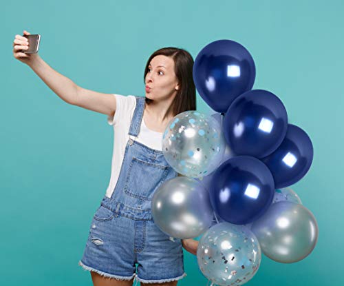 Navy Blue Metallic Balloons 36 Pack - 12 Inch Latex Balloons for Birthday Graduation Party Decorations