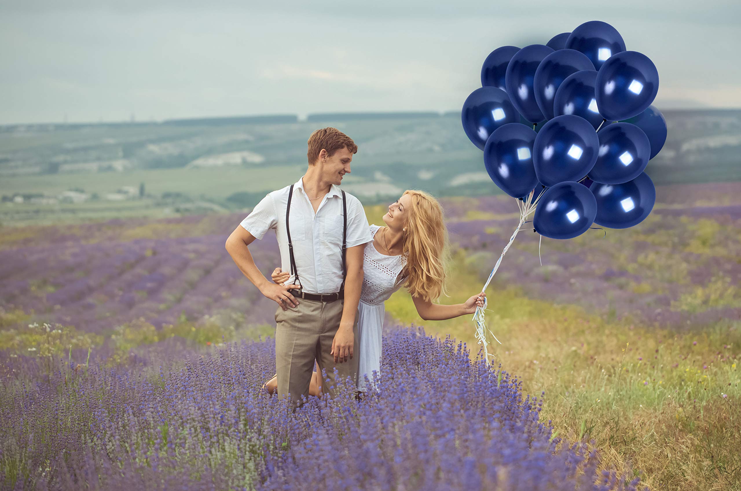 Navy Blue Metallic Balloons 36 Pack - 12 Inch Latex Balloons for Birthday Graduation Party Decorations