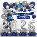 Navy Blue & Silver Graduation Balloon Arch Kit for Class of 2026 – 125-Piece Set with Foil Balloon & Banner