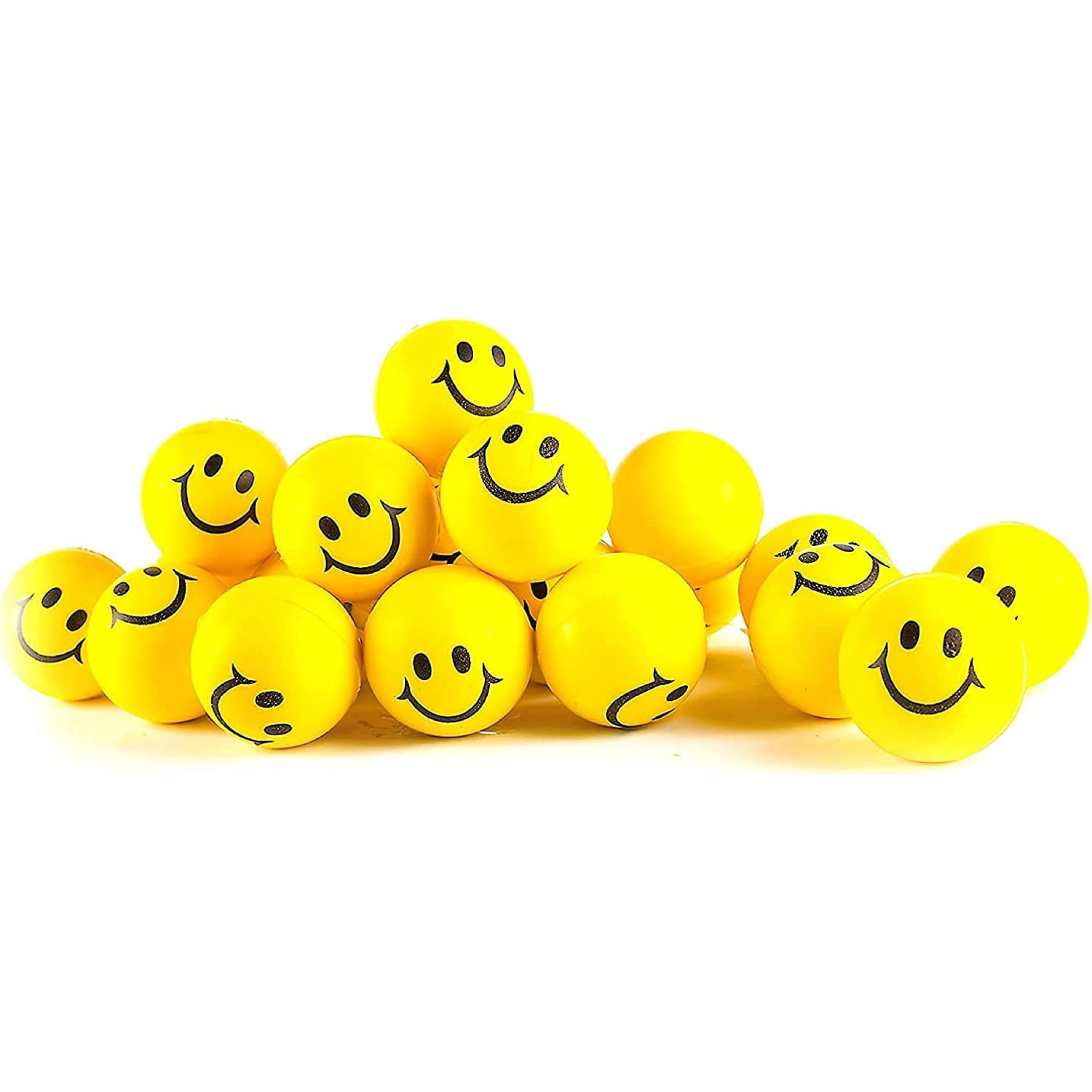 Neliblu 24 Pack Neon Yellow Smiley Face Stress Balls - 2" Squishy Balls for Kids and Adults - Bulk Fidget Toys for Party Favors