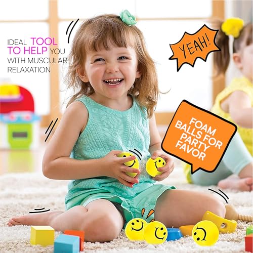 Neliblu 24 Pack Neon Yellow Smiley Face Stress Balls - 2" Squishy Balls for Kids and Adults - Bulk Fidget Toys for Party Favors