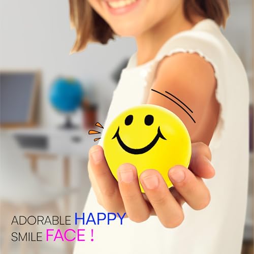 Neliblu 24 Pack Neon Yellow Smiley Face Stress Balls - 2" Squishy Balls for Kids and Adults - Bulk Fidget Toys for Party Favors