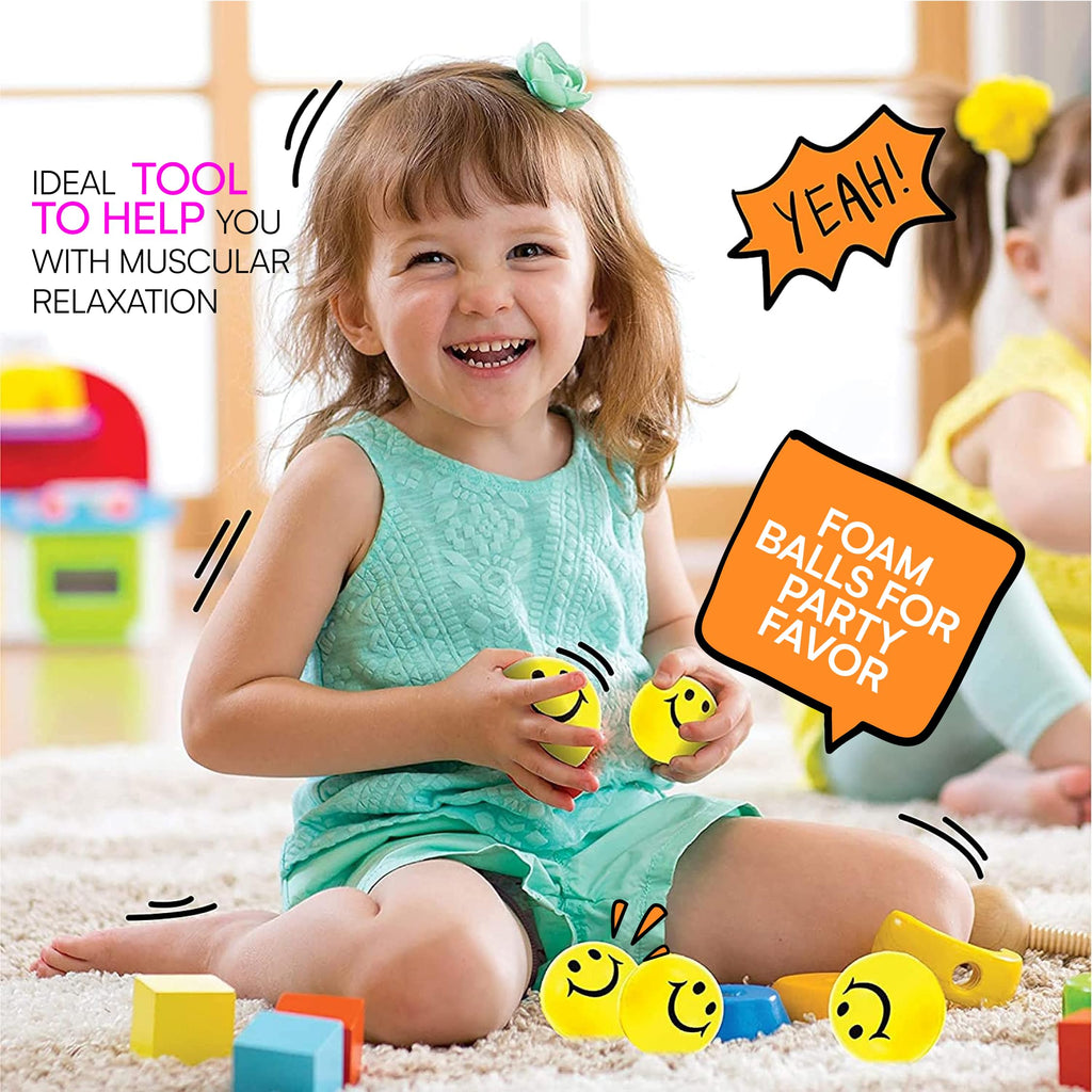 Neliblu 24 Pack Neon Yellow Smiley Face Stress Balls - 2" Squishy Balls for Kids and Adults - Bulk Fidget Toys for Party Favors