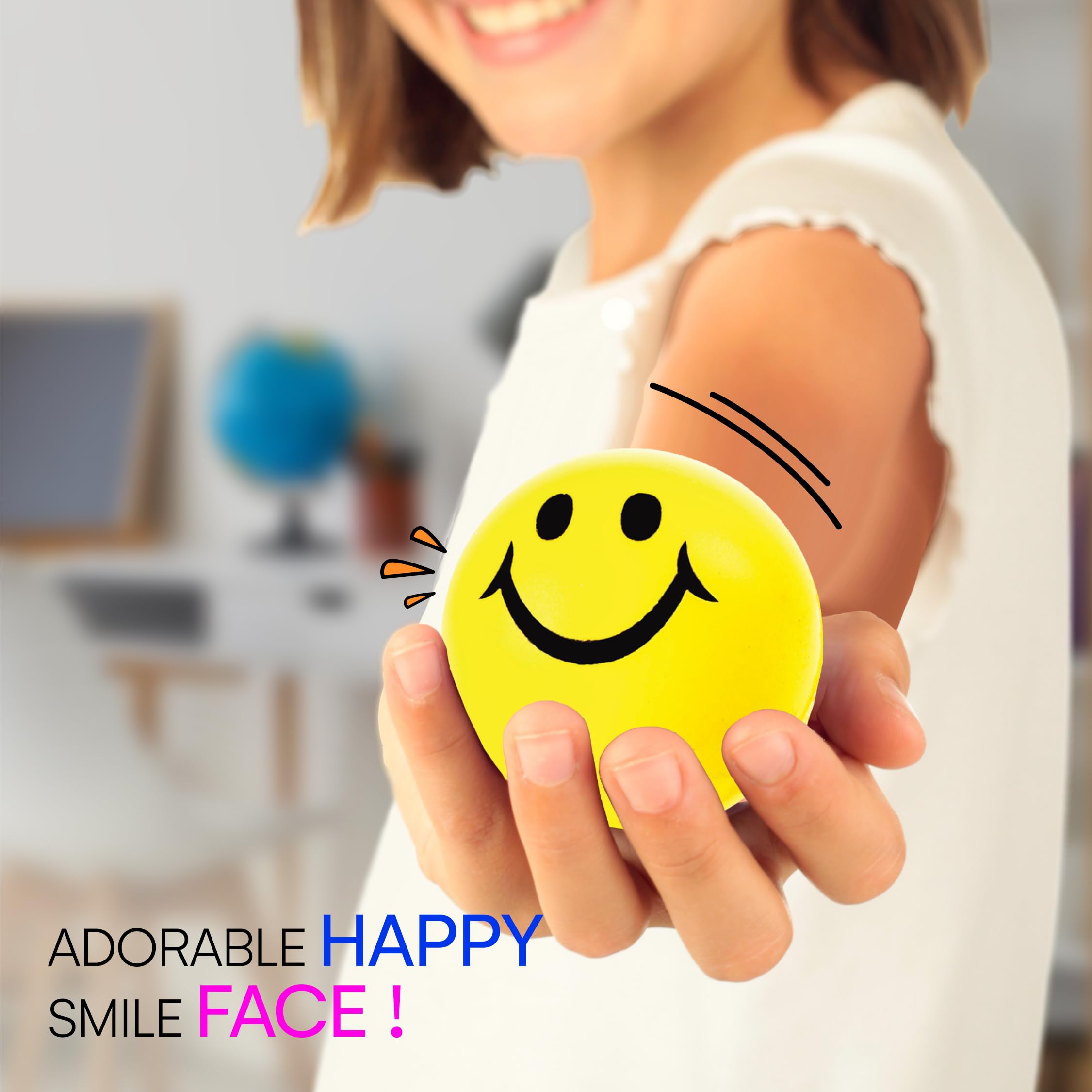 Neliblu 24 Pack Neon Yellow Smiley Face Stress Balls - 2" Squishy Balls for Kids and Adults - Bulk Fidget Toys for Party Favors