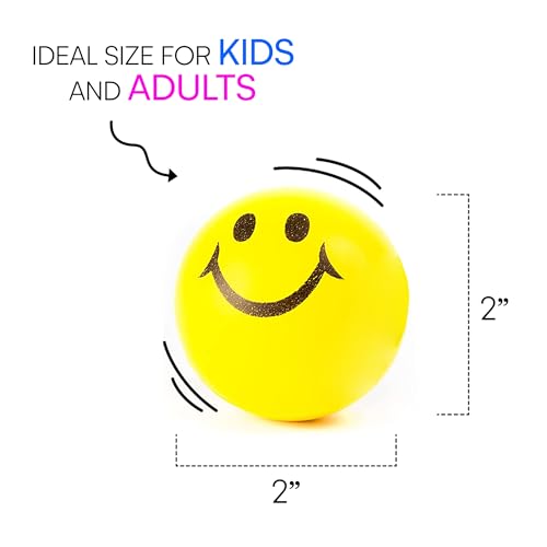 Neliblu 24 Pack Neon Yellow Smiley Face Stress Balls - 2" Squishy Balls for Kids and Adults - Bulk Fidget Toys for Party Favors