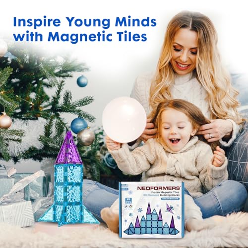 NEOFORMERS 26-Piece Magnetic Tiles Frozen Castle Set: 3D Diamond Building Blocks for Kids Ages 3-8, STEM Sensory Toy