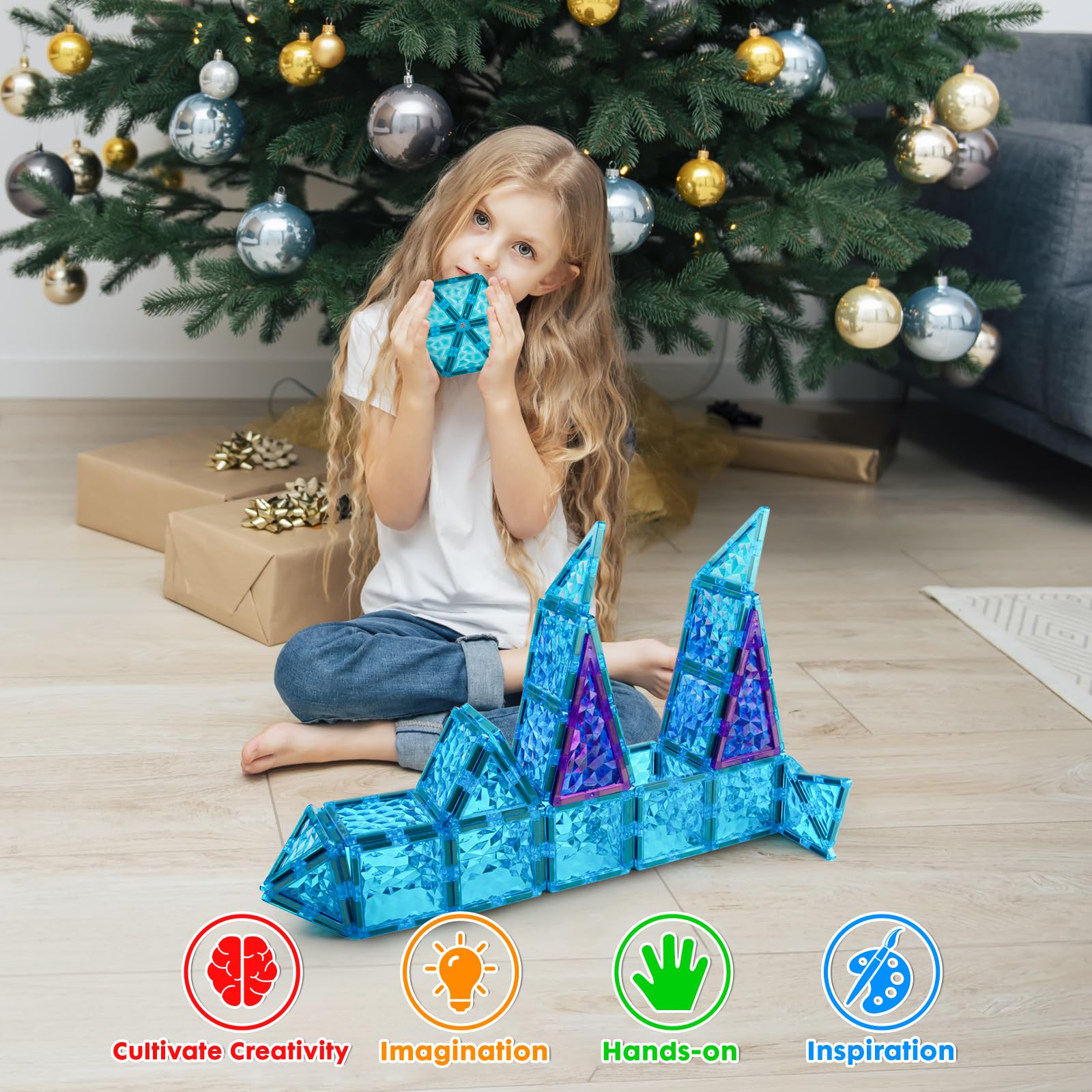 NEOFORMERS 26-Piece Magnetic Tiles Frozen Castle Set: 3D Diamond Building Blocks for Kids Ages 3-8, STEM Sensory Toy