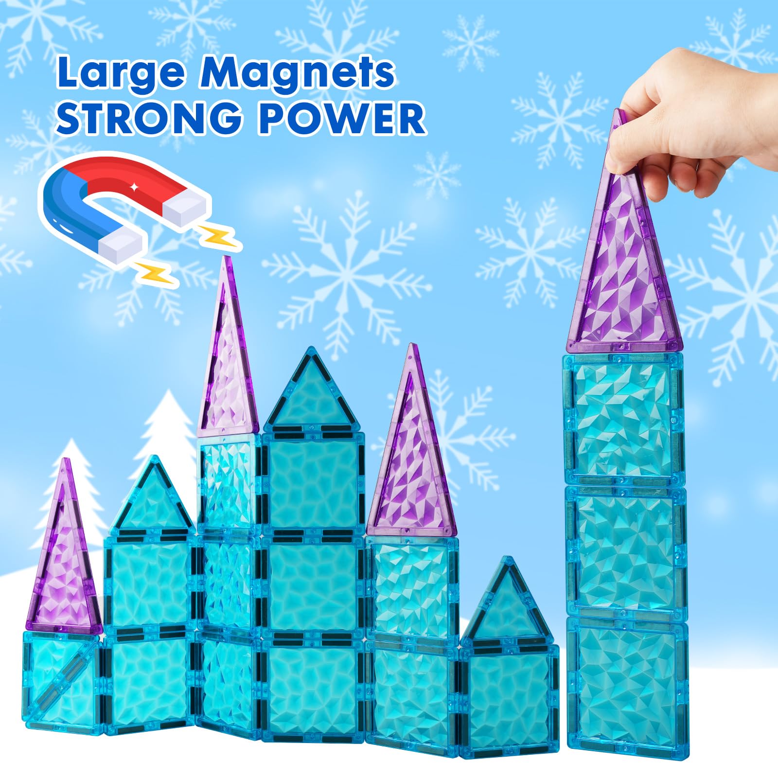NEOFORMERS 26-Piece Magnetic Tiles Frozen Castle Set: 3D Diamond Building Blocks for Kids Ages 3-8, STEM Sensory Toy