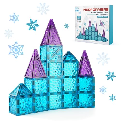 NEOFORMERS 26-Piece Magnetic Tiles Frozen Castle Set: 3D Diamond Building Blocks for Kids Ages 3-8, STEM Sensory Toy