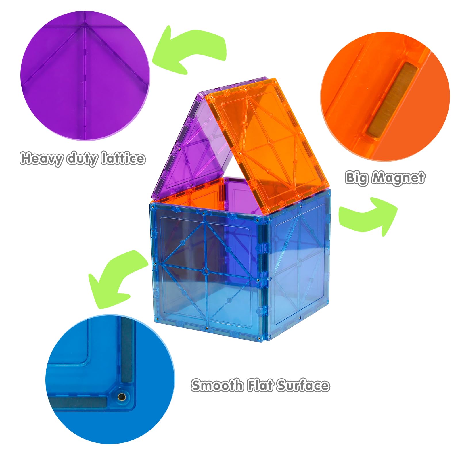 NEOFORMERS Large Magnetic Tiles Set - 6 Piece Square STEM Building Blocks for Kids