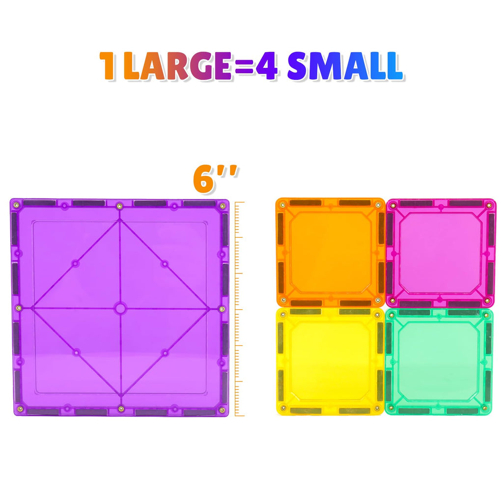 NEOFORMERS Large Magnetic Tiles Set - 6 Piece Square STEM Building Blocks for Kids