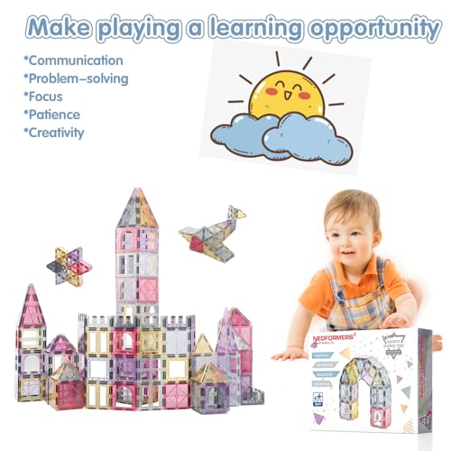 NEOFORMERS Magnetic Tiles Car Set - 40 Piece Truck Kit with Strong Magnets for Kids Ages 3+ (Morandi)