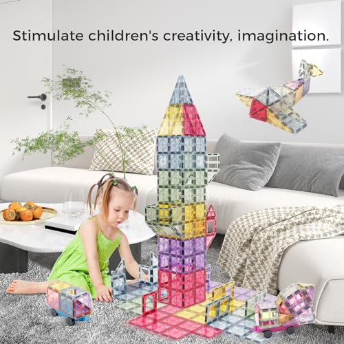 NEOFORMERS Magnetic Tiles Car Set - 40 Piece Truck Kit with Strong Magnets for Kids Ages 3+ (Morandi)
