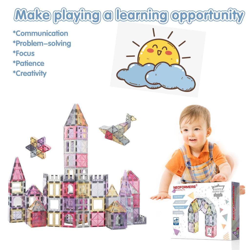 NEOFORMERS Magnetic Tiles Car Set - 40 Piece Truck Kit with Strong Magnets for Kids Ages 3+ (Morandi)