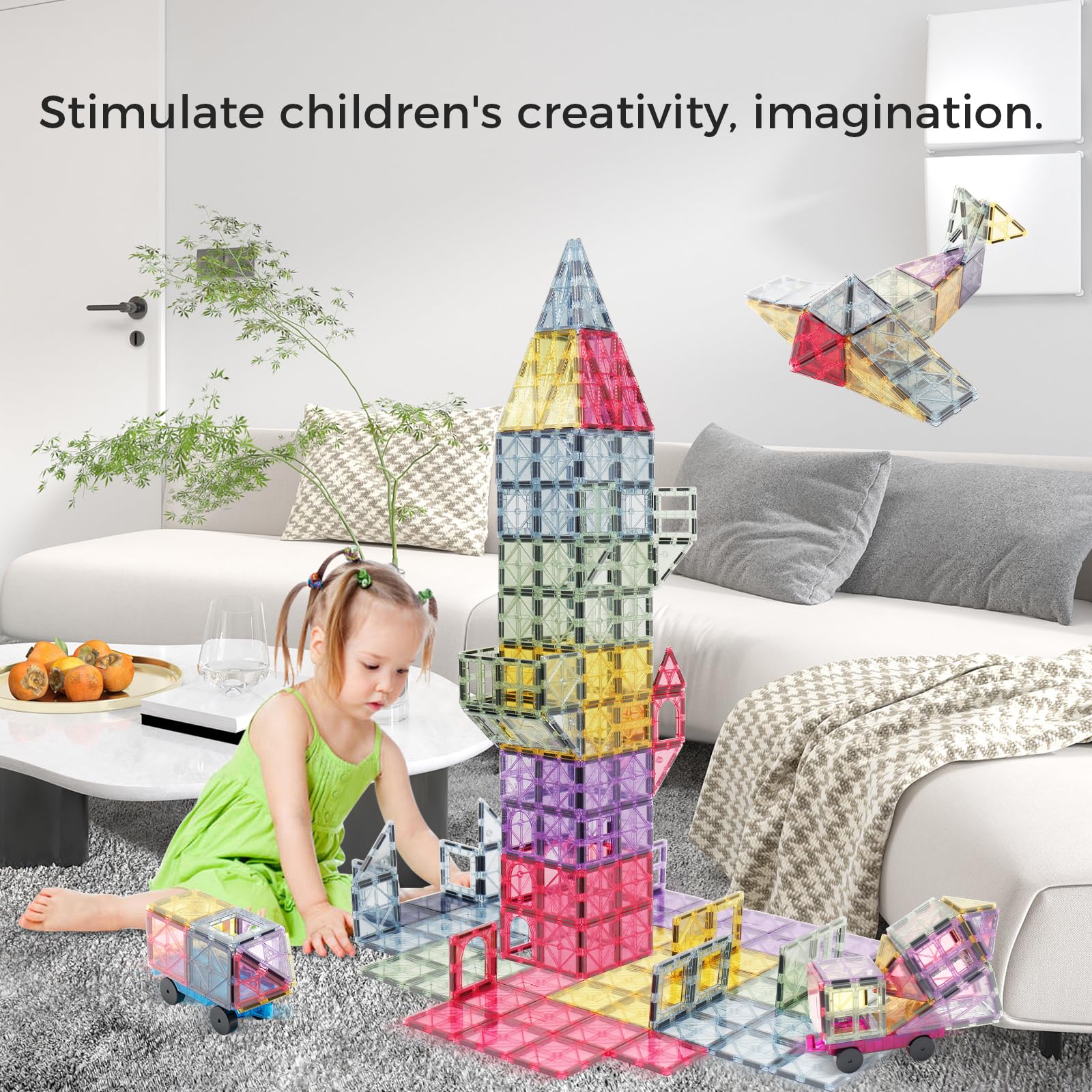 NEOFORMERS Magnetic Tiles Car Set - 40 Piece Truck Kit with Strong Magnets for Kids Ages 3+ (Morandi)