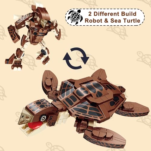 Neomoner Ocean Animal Building Blocks – Sea Turtle 222-Piece 2-in-1 Mecha Building Set for Kids Ages 6 and Up