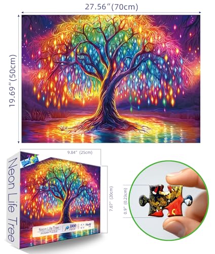 Neon Life Tree 1000 Piece Jigsaw Puzzle – Dust-Free, Eco-Friendly, 27.5x19.7 Inches – Hard Challenge for Adults