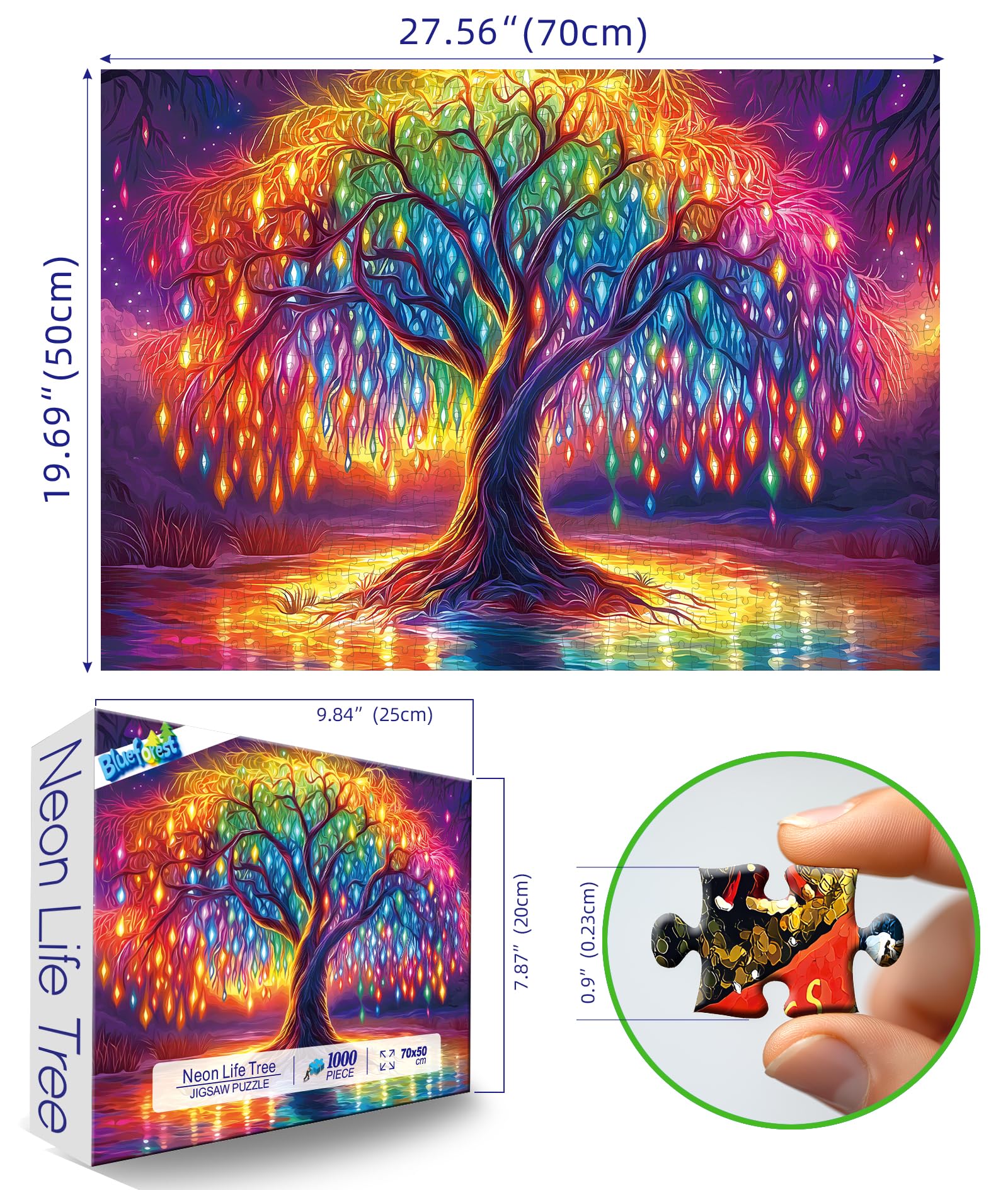 Neon Life Tree 1000 Piece Jigsaw Puzzle – Dust-Free, Eco-Friendly, 27.5x19.7 Inches – Hard Challenge for Adults