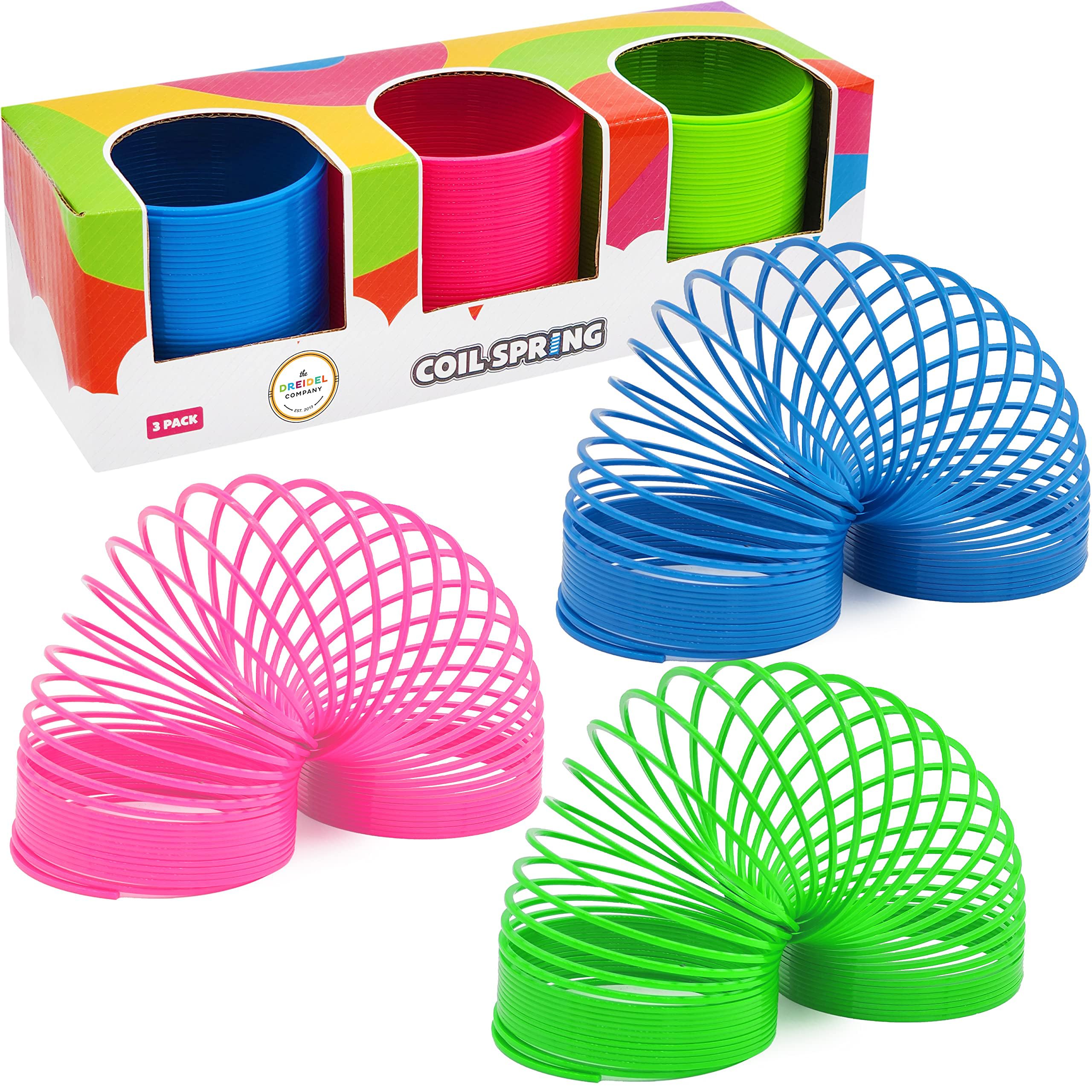 Neon Plastic Coil Spring Toys (3-Pack) – 3-Inch Multicolor Wind-Up Party Favors for Kids by The Dreidel Company