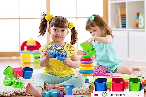 Neon Plastic Coil Spring Toys (3-Pack) – 3-Inch Multicolor Wind-Up Party Favors for Kids by The Dreidel Company