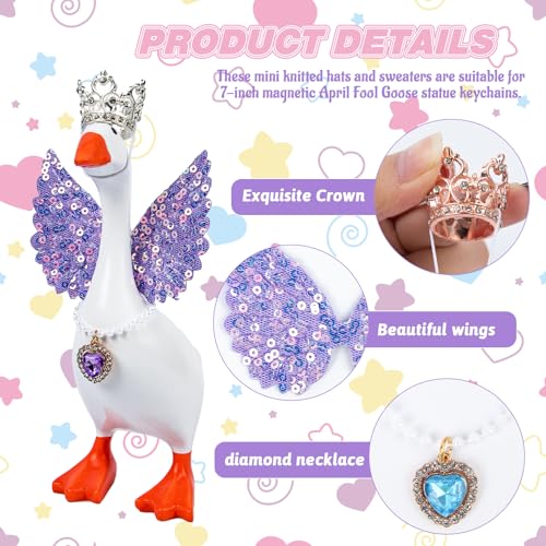 Neowedding 18-Piece Desk Goose Outfits Set – Crowns, Angel Wings & Necklaces for 7-Inch Statues