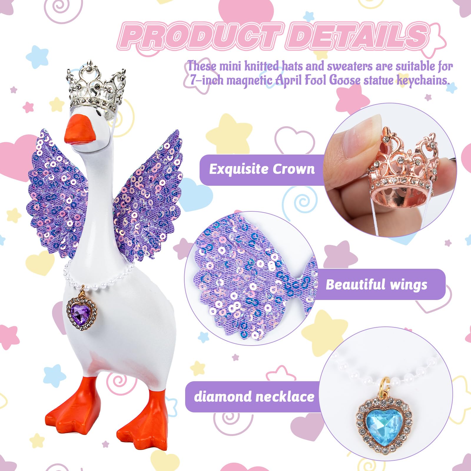 Neowedding 18-Piece Desk Goose Outfits Set – Crowns, Angel Wings & Necklaces for 7-Inch Statues
