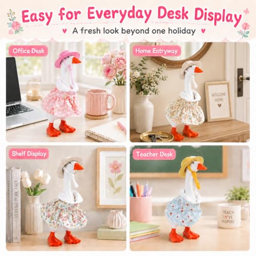 Neowedding 4-Pack Desk Goose Outfits, Floral Dresses & Hats for 7-Inch Magnetic Goose