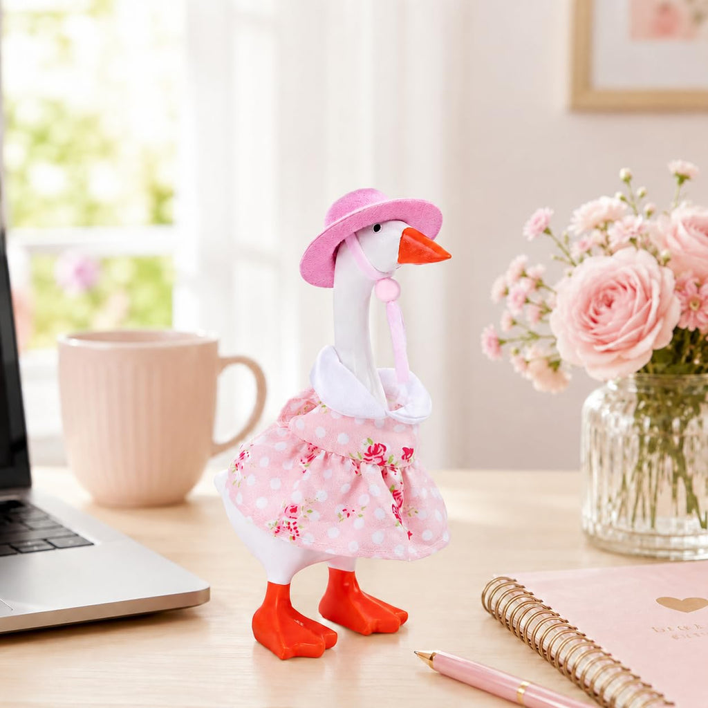 Neowedding 4-Pack Desk Goose Outfits, Floral Dresses & Hats for 7-Inch Magnetic Goose