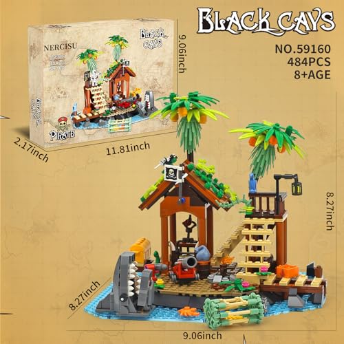 NERCISU Pirate Black Cays Building Toy Set – 484-Piece Pirate Adventure with Skeleton, Cannon, Shark & Treasure for Kids 8+