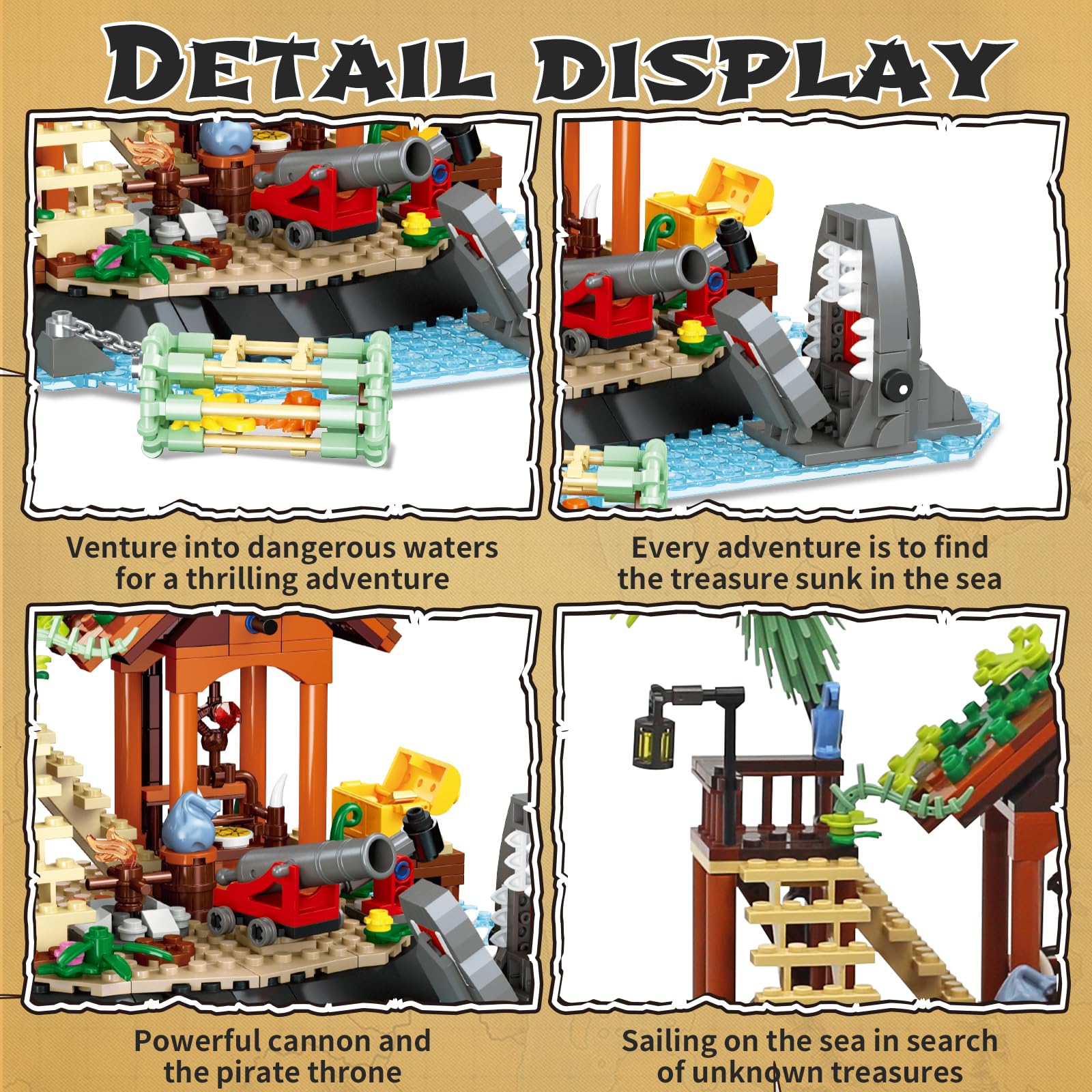 NERCISU Pirate Black Cays Building Toy Set – 484-Piece Pirate Adventure with Skeleton, Cannon, Shark & Treasure for Kids 8+