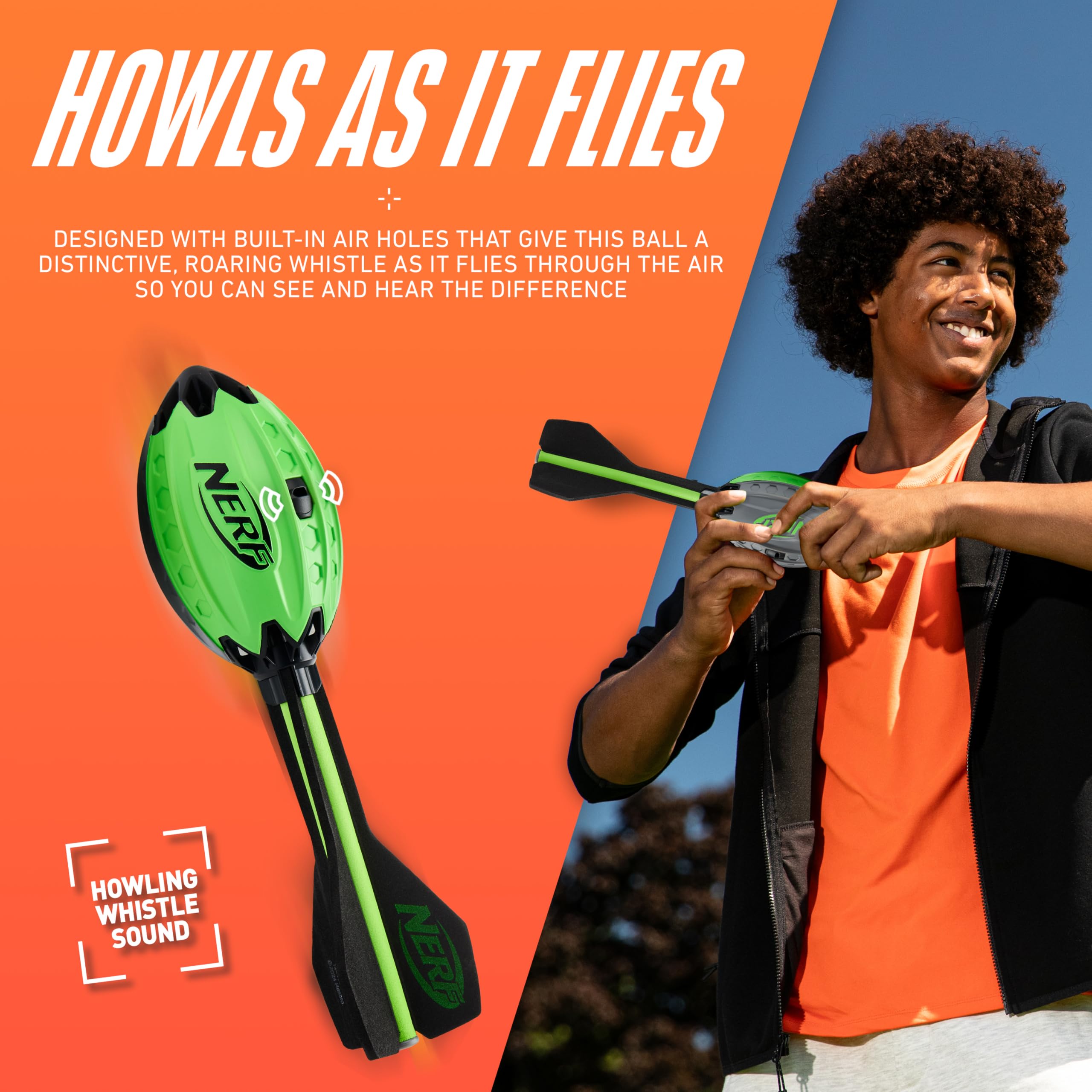 Nerf Aero Howler Foam Football - Whistling Soft Vortex Ball for Long-Distance Throws