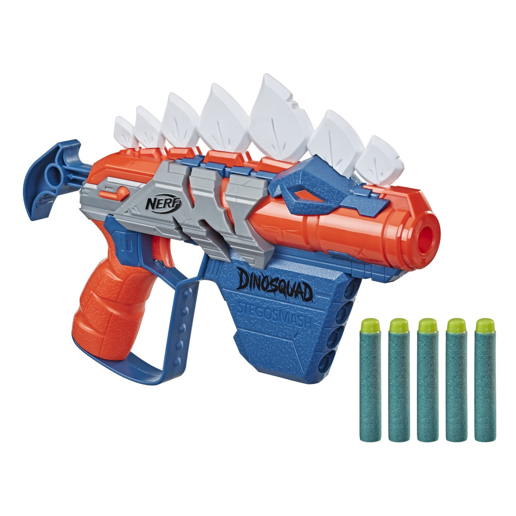 Nerf DinoSquad Stego-Smash Dart Blaster – 5 Darts, Onboard Storage, Pull-Back Priming, Ages 8+