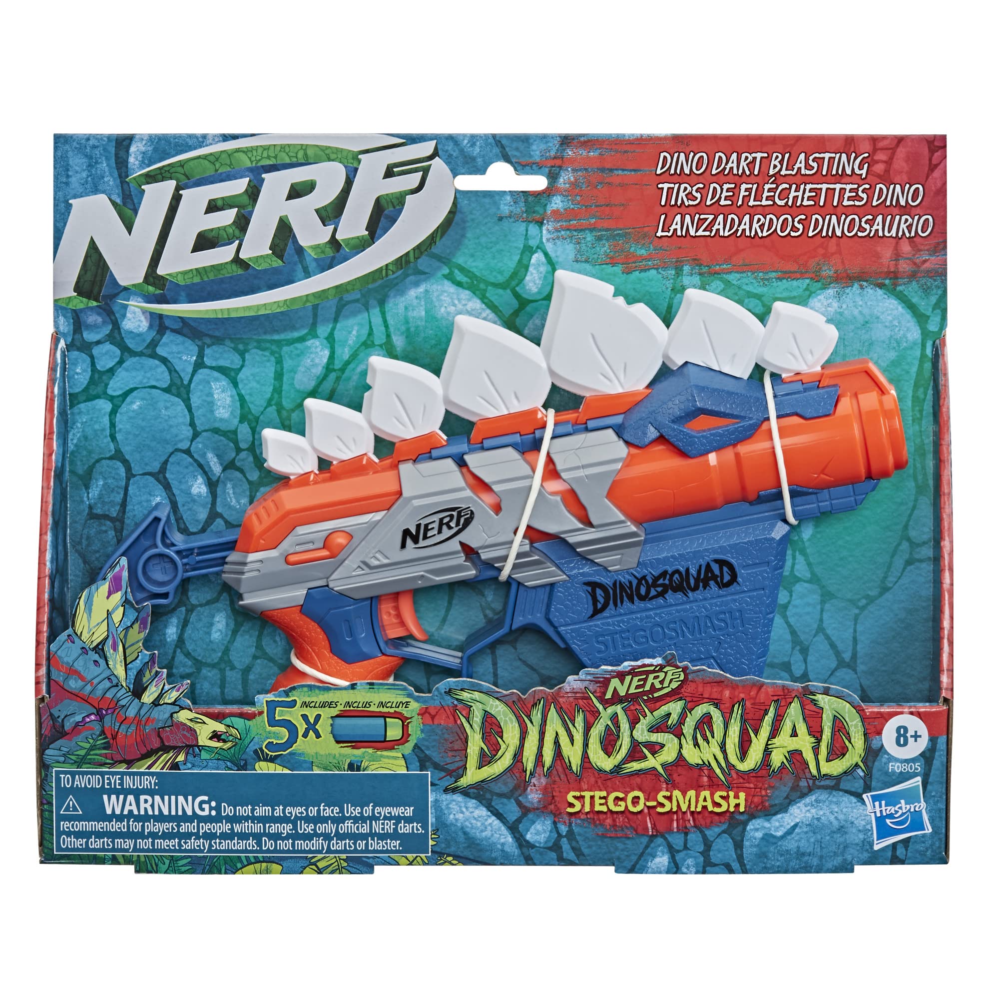 Nerf DinoSquad Stego-Smash Dart Blaster – 5 Darts, Onboard Storage, Pull-Back Priming, Ages 8+