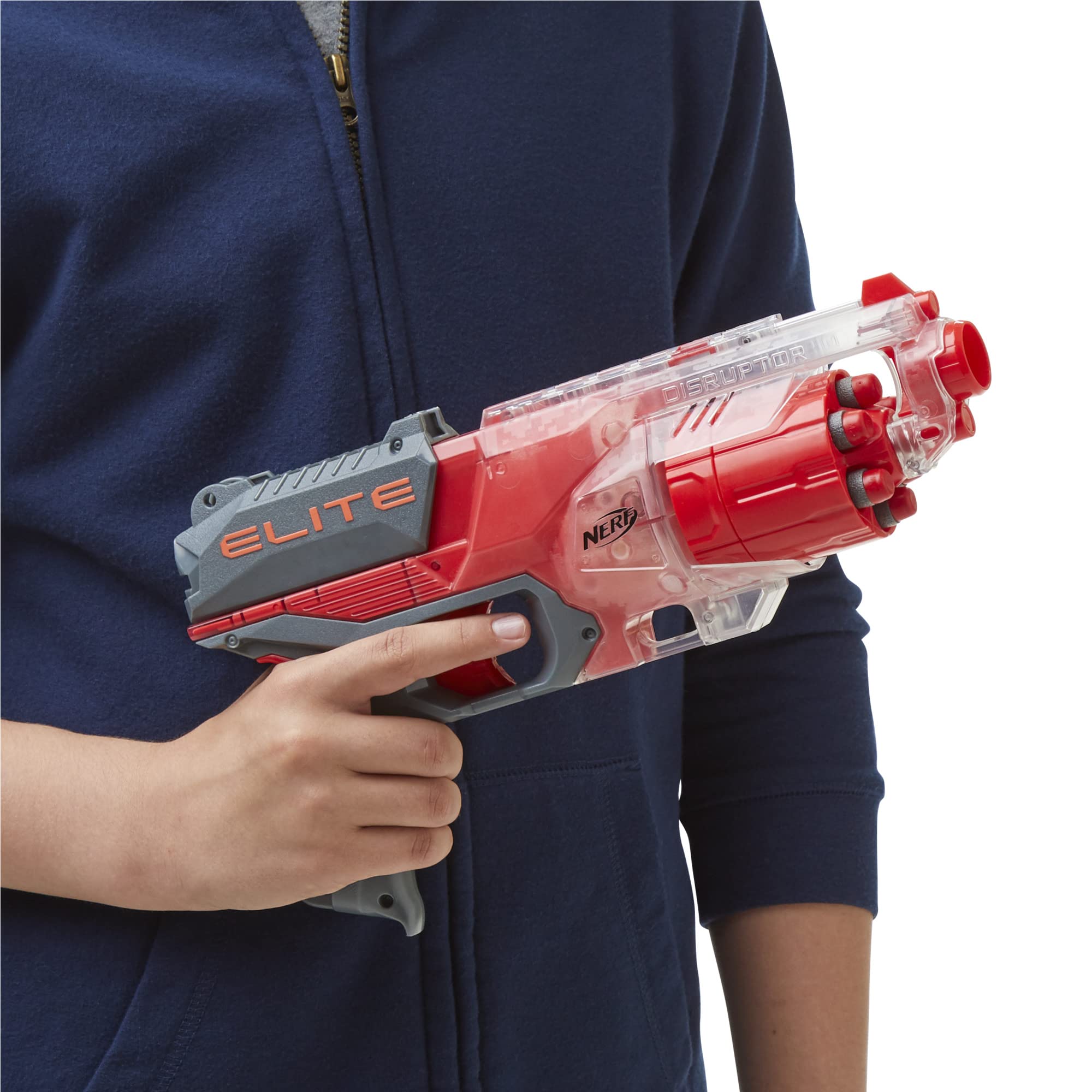 NERF Elite Disruptor Blaster - 6-Dart Rotating Drum with Slam Fire, Translucent Red (Amazon Exclusive)