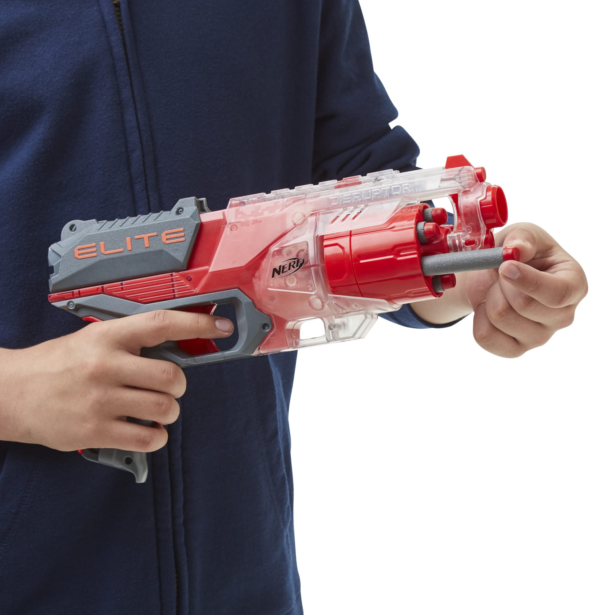 NERF Elite Disruptor Blaster - 6-Dart Rotating Drum with Slam Fire, Translucent Red (Amazon Exclusive)