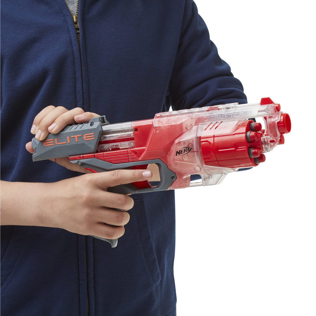 NERF Elite Disruptor Blaster - 6-Dart Rotating Drum with Slam Fire, Translucent Red (Amazon Exclusive)
