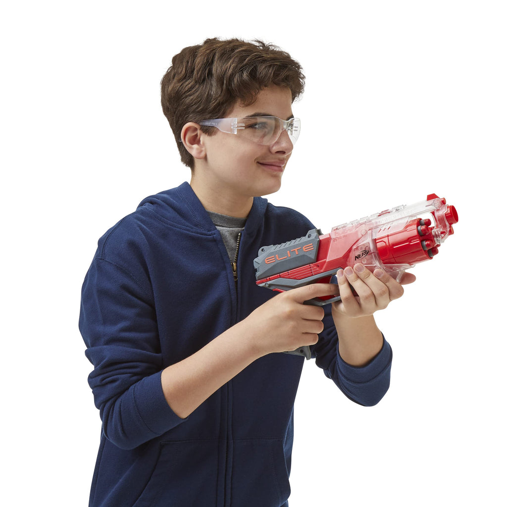 NERF Elite Disruptor Blaster - 6-Dart Rotating Drum with Slam Fire, Translucent Red (Amazon Exclusive)