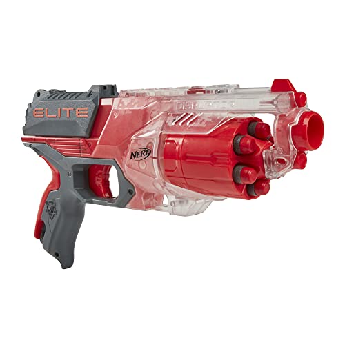 NERF Elite Disruptor Blaster - 6-Dart Rotating Drum with Slam Fire, Translucent Red (Amazon Exclusive)