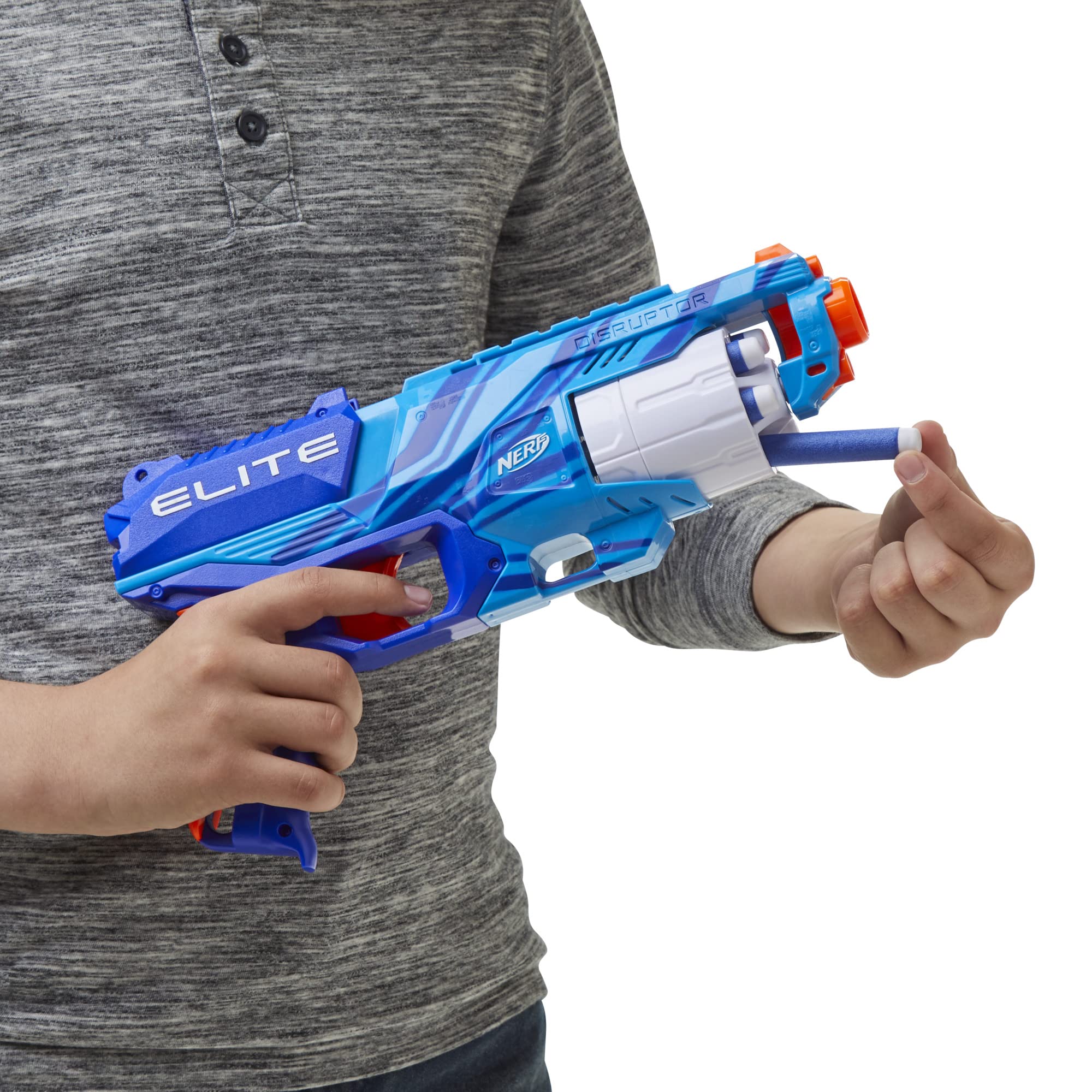 Nerf Elite Disruptor Blaster – 6-Dart Rotating Drum with Slam Fire Action, Blue (Amazon Exclusive)