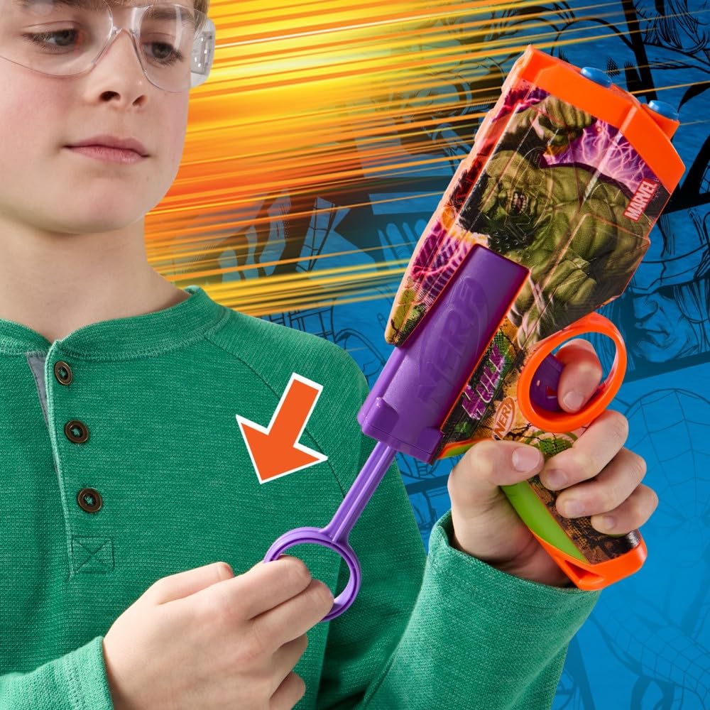 Nerf Marvel Hulk Dart Blaster – Hulk-Themed Foam Blaster with 4 Nerf N1 Darts, 2-Dart Capacity, Ages 8+