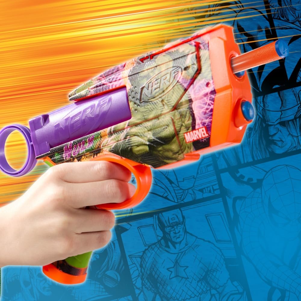 Nerf Marvel Hulk Dart Blaster – Hulk-Themed Foam Blaster with 4 Nerf N1 Darts, 2-Dart Capacity, Ages 8+