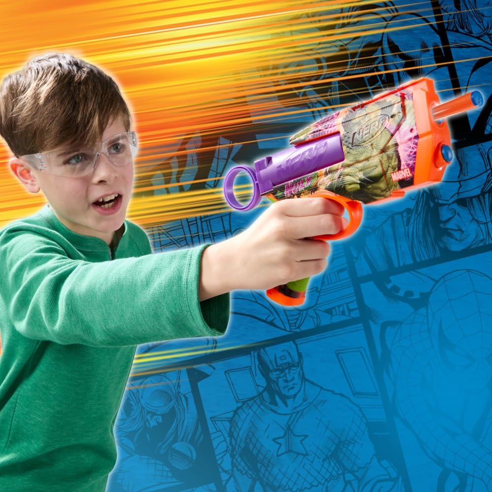 Nerf Marvel Hulk Dart Blaster – Hulk-Themed Foam Blaster with 4 Nerf N1 Darts, 2-Dart Capacity, Ages 8+