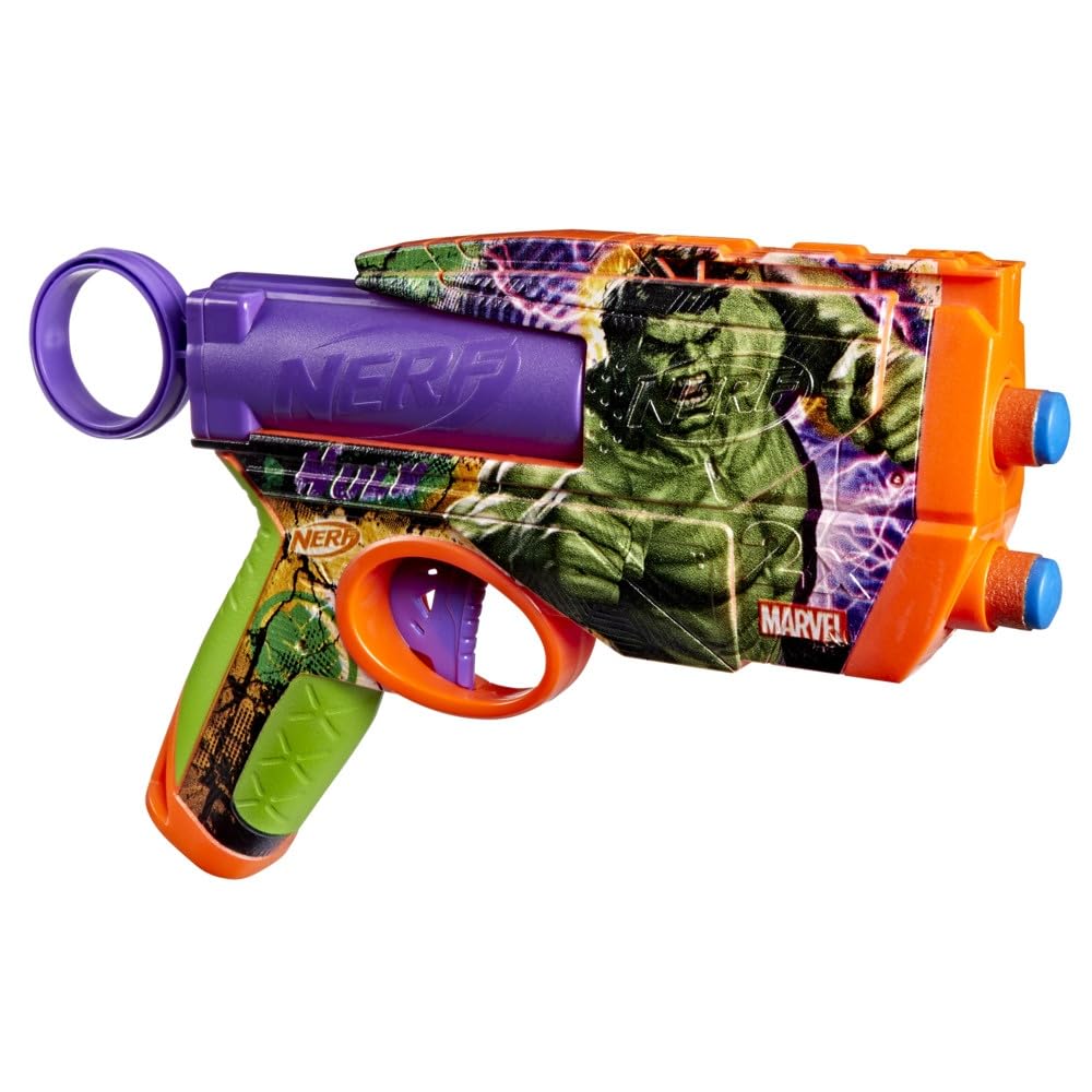 Nerf Marvel Hulk Dart Blaster – Hulk-Themed Foam Blaster with 4 Nerf N1 Darts, 2-Dart Capacity, Ages 8+