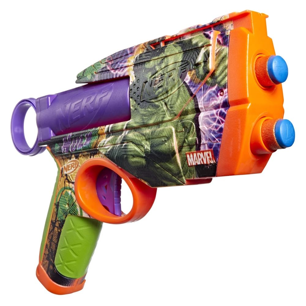 Nerf Marvel Hulk Dart Blaster – Hulk-Themed Foam Blaster with 4 Nerf N1 Darts, 2-Dart Capacity, Ages 8+