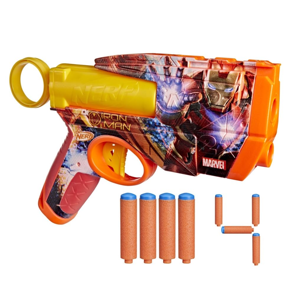Nerf Marvel Iron Man Dart Blaster – 4 N1 Foam Darts, 2-Dart Capacity, Pull-Back Priming, Ages 8+