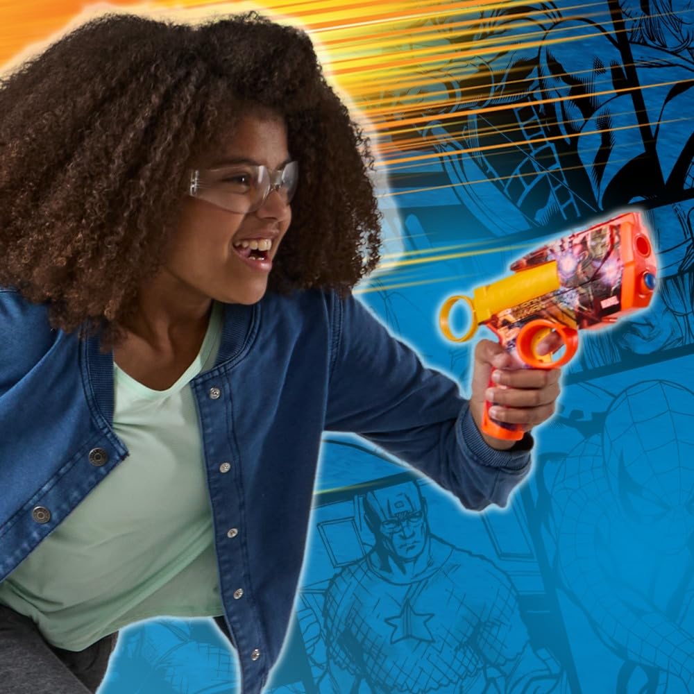 Nerf Marvel Iron Man Dart Blaster – 4 N1 Foam Darts, 2-Dart Capacity, Pull-Back Priming, Ages 8+