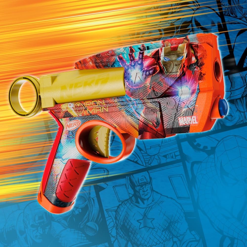 Nerf Marvel Iron Man Dart Blaster – 4 N1 Foam Darts, 2-Dart Capacity, Pull-Back Priming, Ages 8+