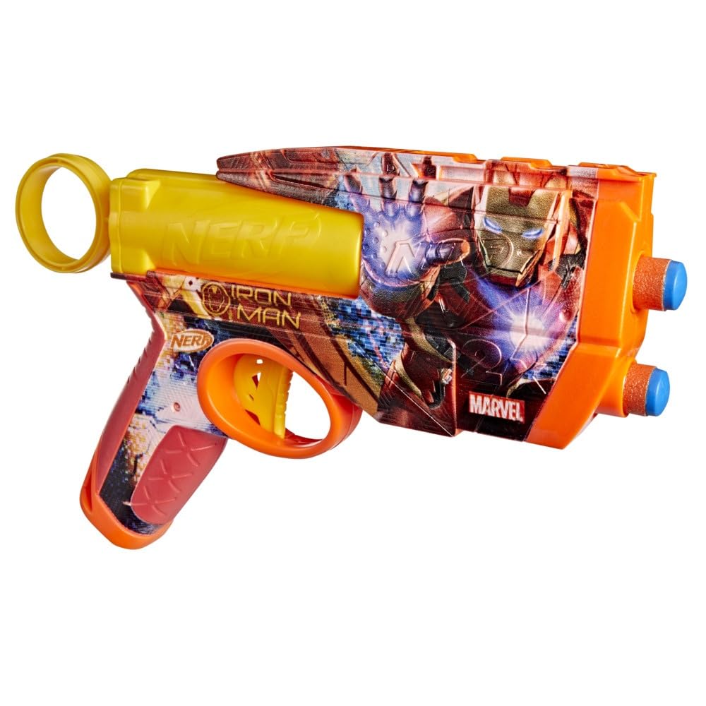 Nerf Marvel Iron Man Dart Blaster – 4 N1 Foam Darts, 2-Dart Capacity, Pull-Back Priming, Ages 8+