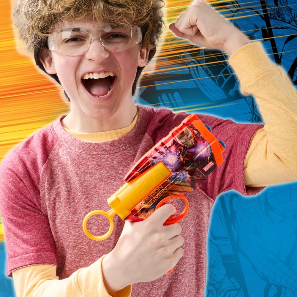 Nerf Marvel Iron Man Dart Blaster – 4 N1 Foam Darts, 2-Dart Capacity, Pull-Back Priming, Ages 8+