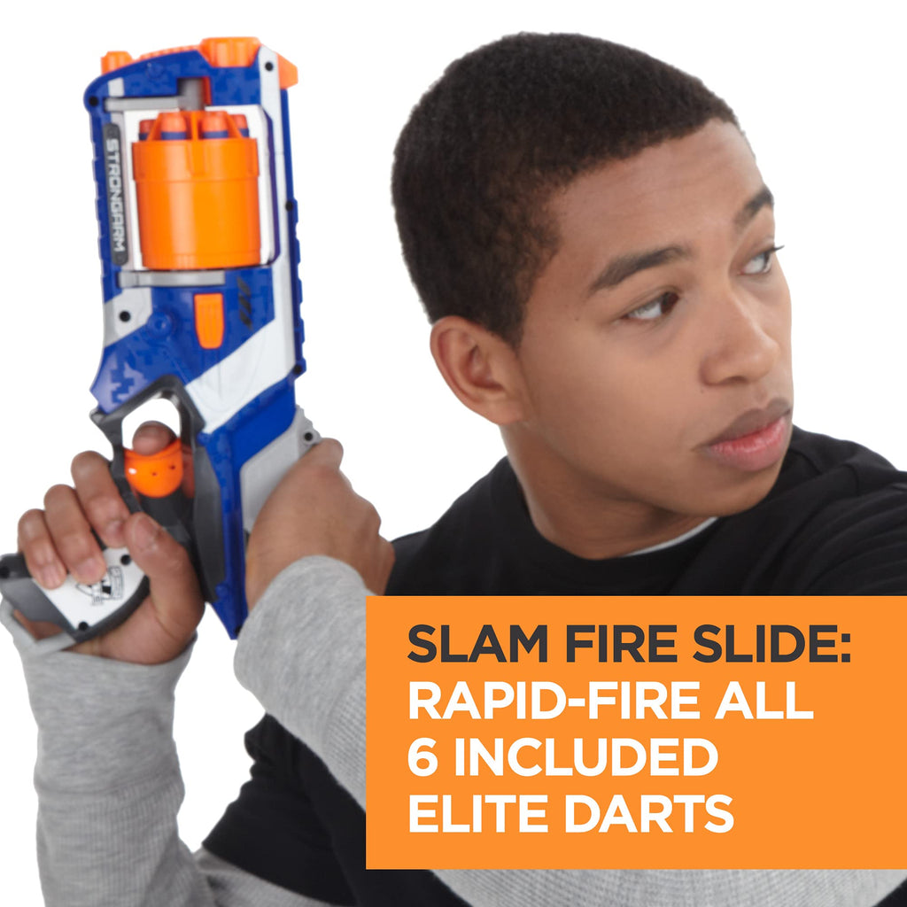 NERF N-Strike Elite Strongarm Blaster: 6-Dart Rotating Barrel, Slam-Fire, 90-Foot Range (Amazon Exclusive)